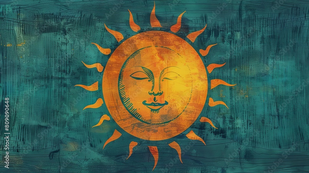 Aufkleber the sun tarot card reading flat design front view mystical theme water color complementary color sch