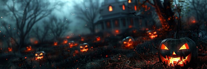 This 3D wallpaper showcases a spooky halloween theme, featuring a dangerous copy space that adds a sense of unease. Perfect for those looking to add a touch of horror to their desktops during the