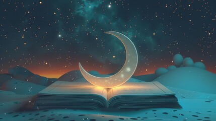 The Moon tarot card symbolism flat design side view intuition theme 3D render Analogous Color Scheme