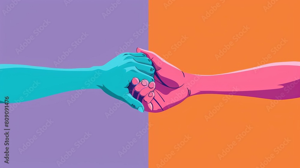 Aufkleber Hand holding flat design front view unity theme cartoon drawing Splitcomplementary color scheme