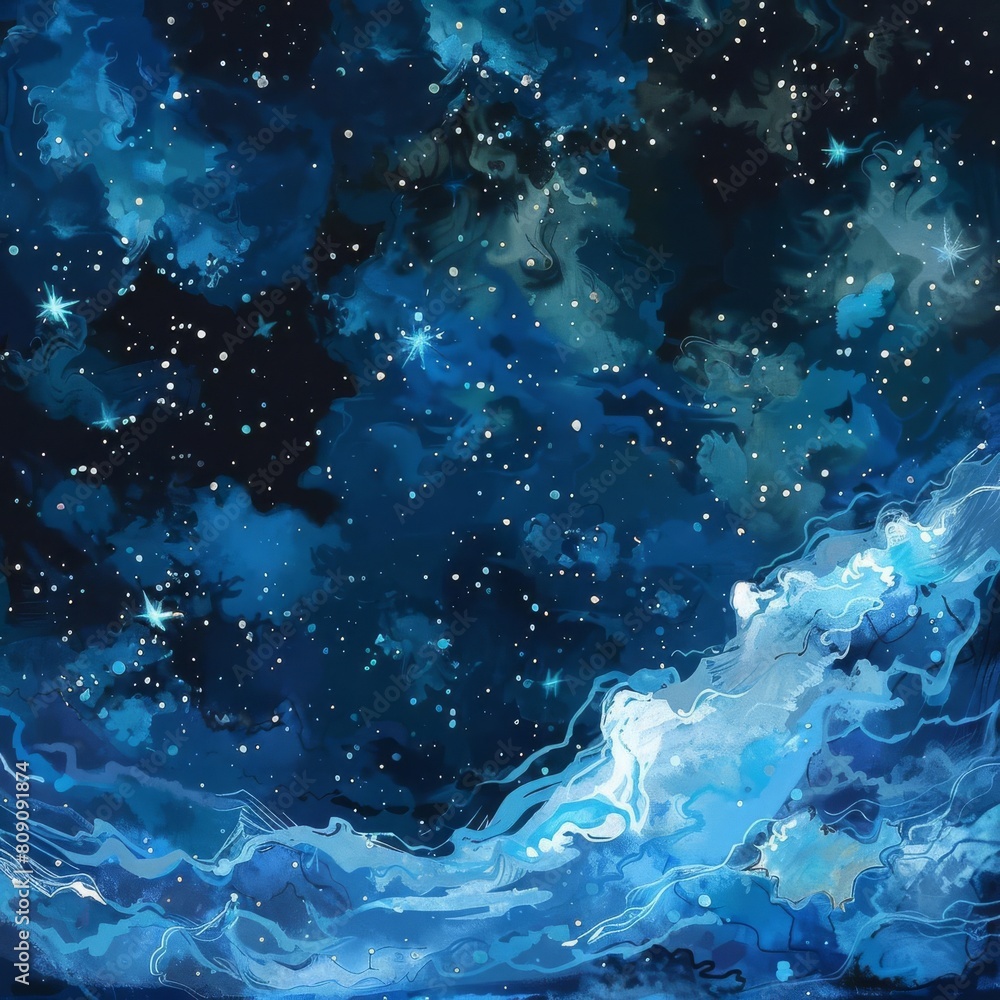 Aufkleber cosmos field flat design side view star field theme water color monochromatic color scheme