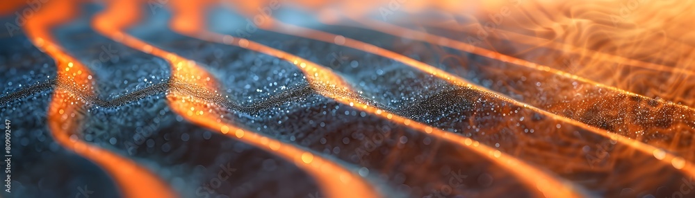 Poster vibrant sand figures visualizing abstract acoustic wave patterns in a dynamic futuristic design