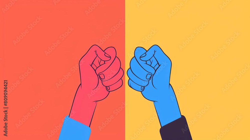 Aufkleber hand holding flat design front view unity theme cartoon drawing splitcomplementary color scheme