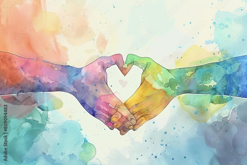 Poster hand holding flat design front view love theme water color complementary color scheme