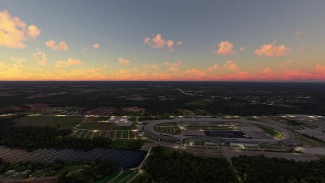 Night aerial view of Darlington Raceway in South Carolina. United States