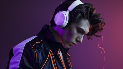 Man with Neon Headphones
