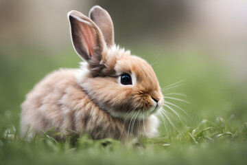 red fluffy rabbit in the grass