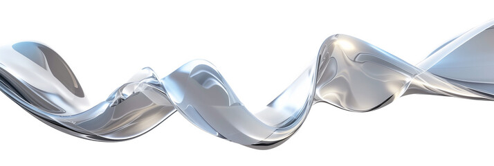 3D silver coil shape, flowing curves, isolated on transparent background