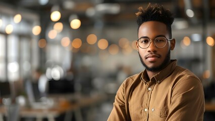 Fototapeta premium African American man in tech office modern work space male worker. Concept Tech Industry, African American Representation, Workplace Diversity, Modern Office, Male Professionals