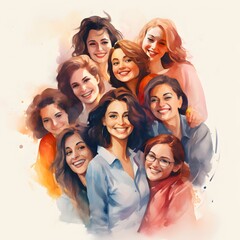 Obraz premium Happy women group. International Women's day. Generative AI.