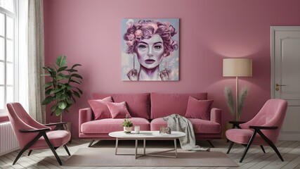 Pink living room. Dreams and emotions