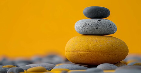 Stones balance meditation yoga background. Web banner with copy space.