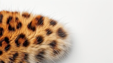   Close-up of a cat's fluffy fur against a pristine white background Text or image insertion optional, ideally below and to the right or left side (
