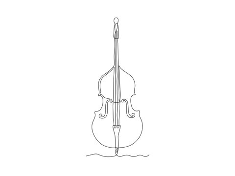 abstract double bass, contrabass, Logo, continuous single line art hand drawing sketch