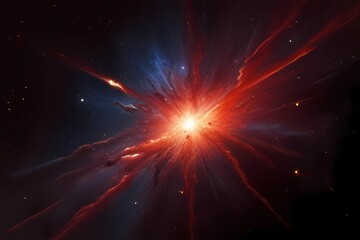 Space explosion. Bright red explosion on a rbright nebula
