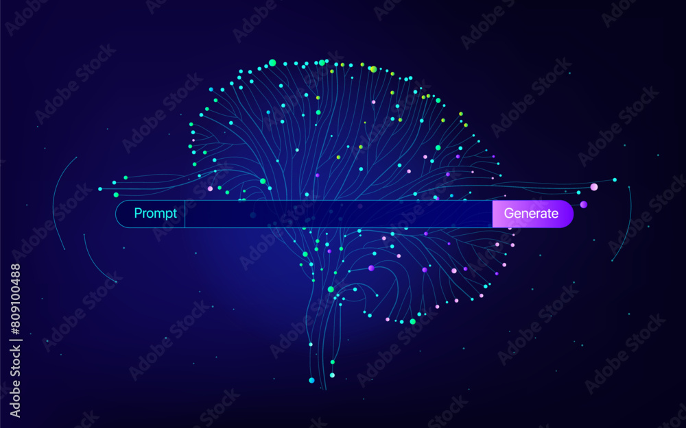 Poster illustration of abstract stream information. generate image, video from prompt concept. big data, te