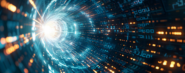 Obraz premium Digital data and flow of information background, representing big technology or digital transformation concept, global cyber network connection