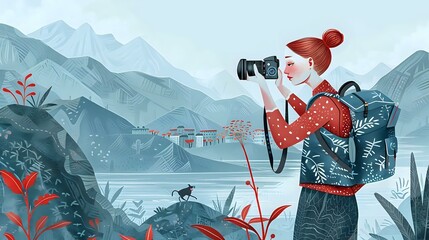 Enthusiastic female photographer capturing the world's beauty with her DSLR