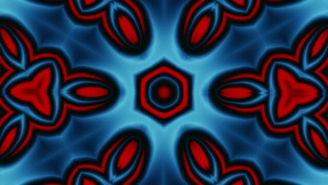 Slow pulsing red and blue mandala pattern, soothing looping gradients