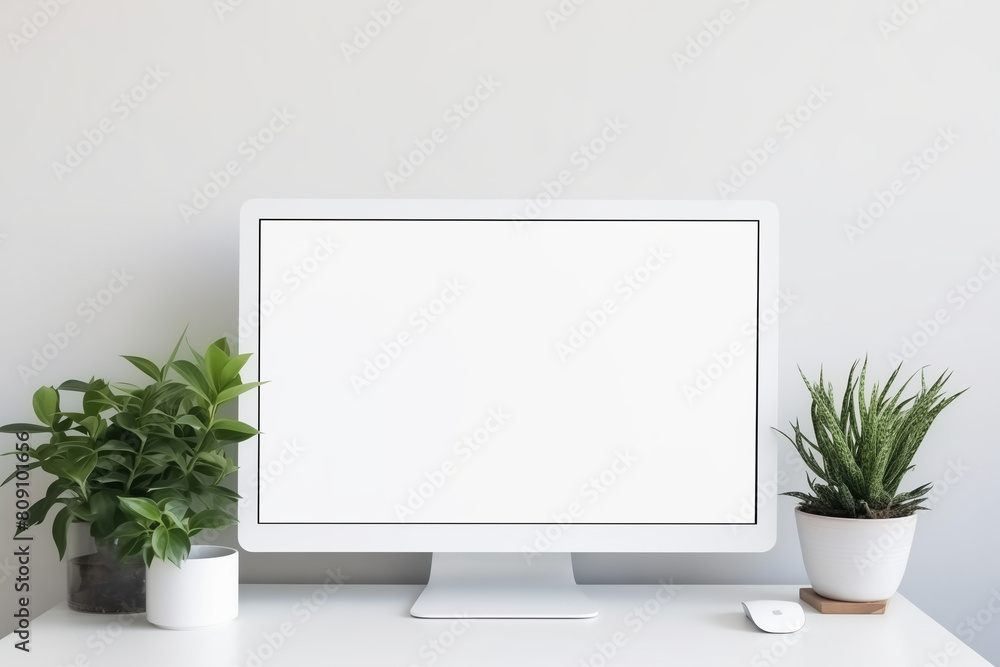 Poster present your design on a computer monitor mockup with a white blank screen, perfect for showcasing d
