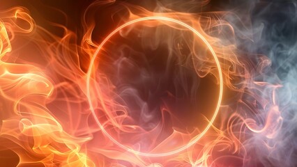 Naklejka premium Creating a Dramatic Neon Smoke and Fog Effect with Hot Lighting in a Circle. Concept Neon Smoke, Fog Effect, Hot Lighting, Dramatic, Circle Lighting
