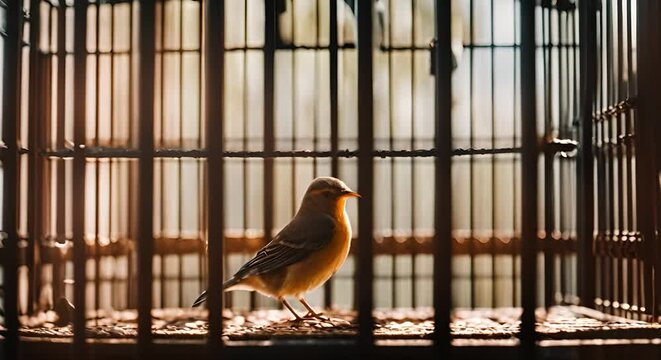 Bird in a cage.