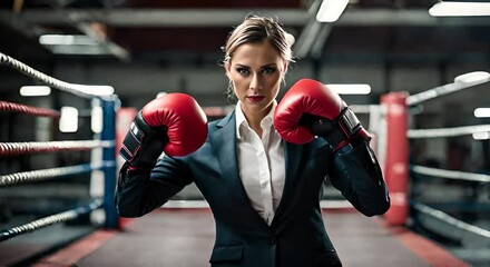 Businesswoman with boxing gloves. - Powered by Adobe