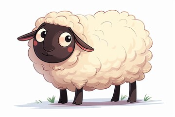 Obraz premium Adorable cartoon sheep with big eyes and a fluffy white coat