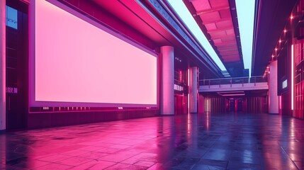 Big blank billboard in a luxurious pastel color theater room for film releases