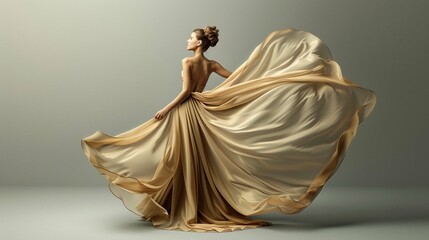 Woman fashion beige long dress.