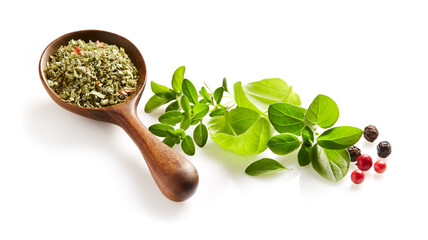 Mix herbs on closeup on white background