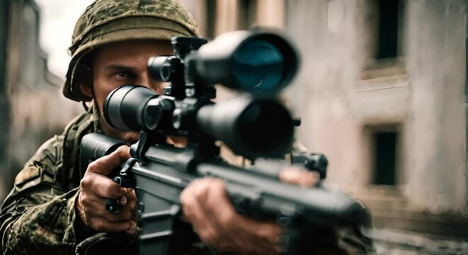 Man sniper aiming.