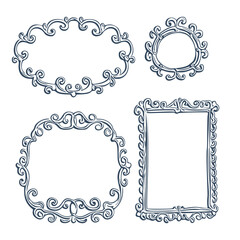 Frames in retro style.  Monochrome  frames isolated on white background. Vector