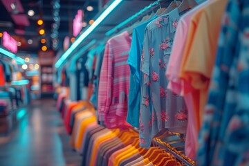 Fototapeta na wymiar Vibrant clothing rack in trendy shop