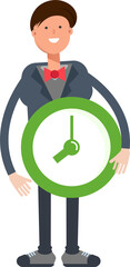 Businessman Character Holding Clock
