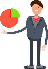 Businessman Character Holding Pie Chart
