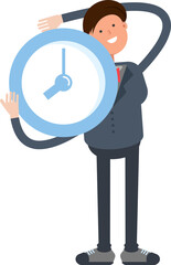 Businessman Character Holding Clock
