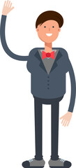 Businessman Character Raising One Hand
