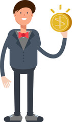 Businessman Character Holding Dollar Coin
