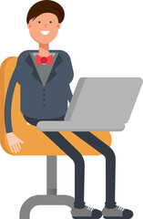Businessman Character Working on Laptop
