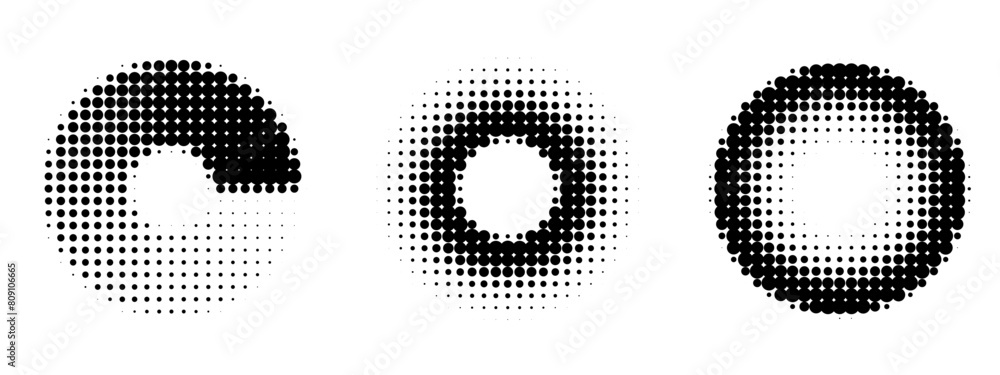 Poster logo design element. halftone circular dotted frames set