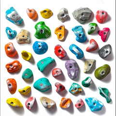 Colorful climbing holds isolated on a white background