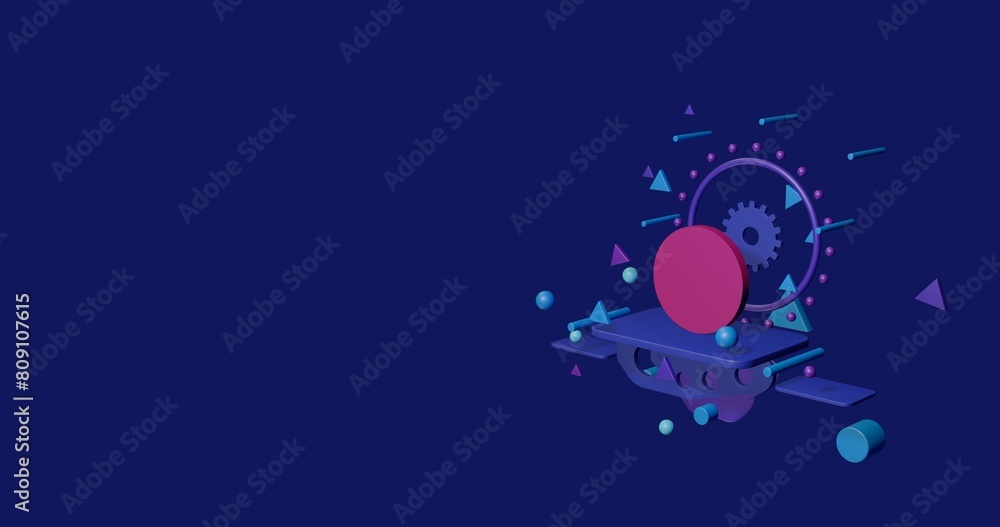 Poster pink circle on a pedestal of abstract geometric shapes floating in the air. abstract concept art wit