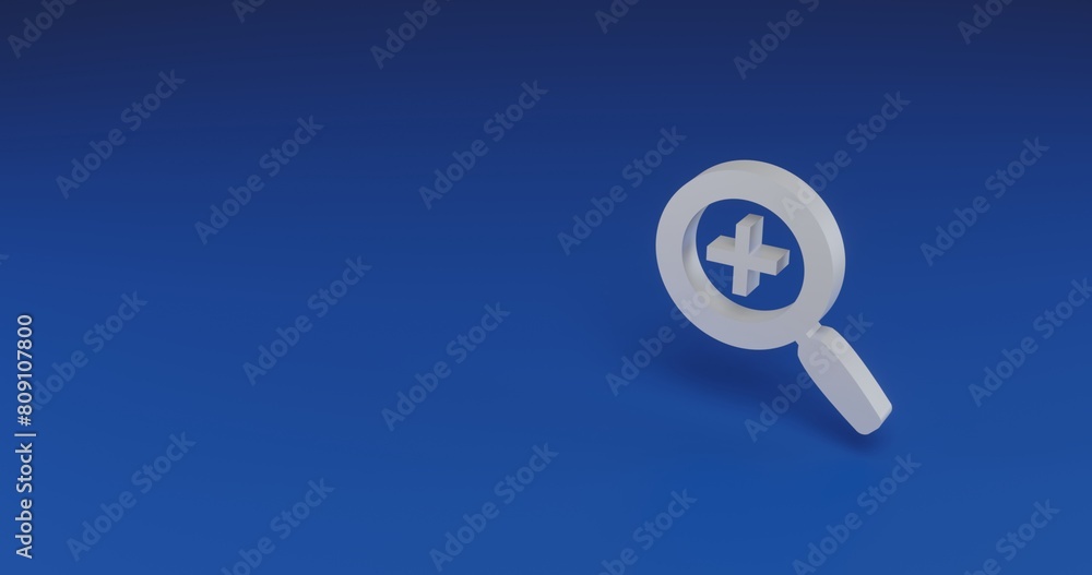 Poster isolated realistic white zoom in symbol with shadow. located on the right side of the scene. 3d illu