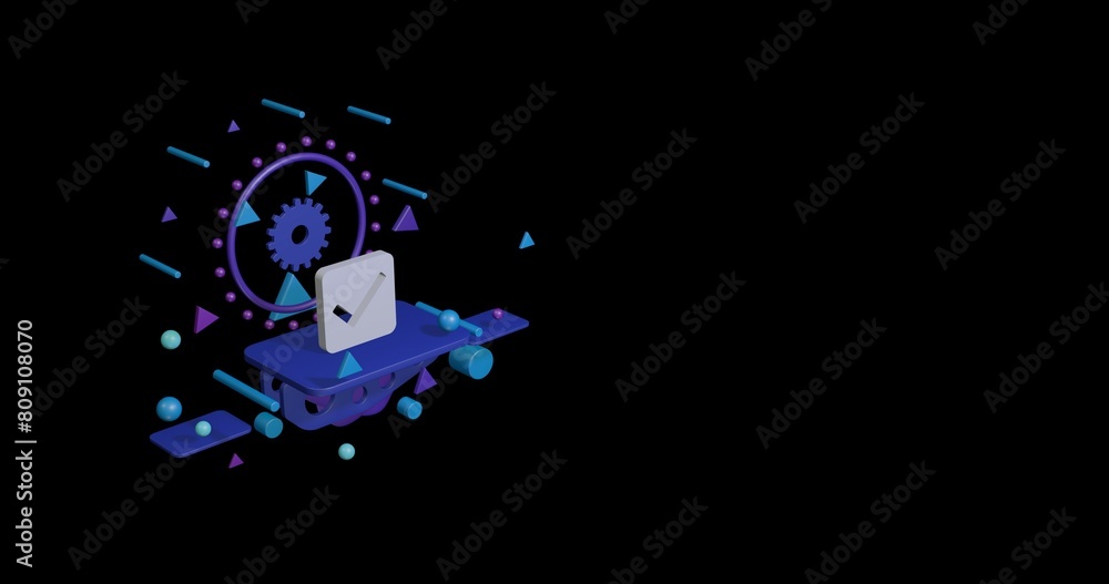 Poster white checkbox symbol on a pedestal of abstract geometric shapes floating in the air. abstract conce