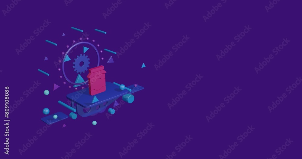Aufkleber pink jar of jam symbol on a pedestal of abstract geometric shapes floating in the air. abstract conc