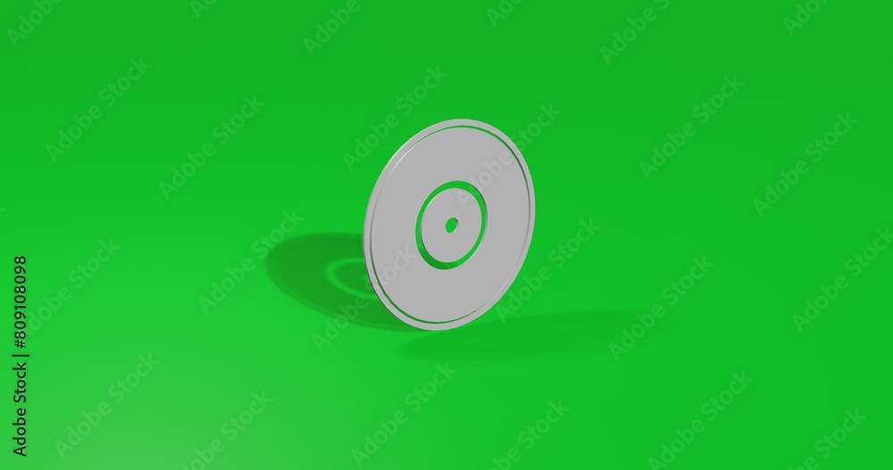 Poster isolated realistic white gramophone record symbol front view with shadow. 3d illustration on green c