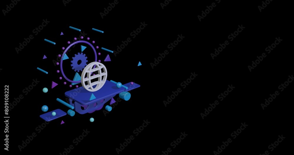Poster white web symbol on a pedestal of abstract geometric shapes floating in the air. abstract concept ar