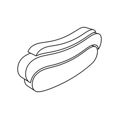The outline of a large hotdog symbol is made with black lines. 3D view of the object in perspective. Vector illustration on white background