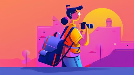 Contented photographer capturing the world's beauty with her DSLR camera